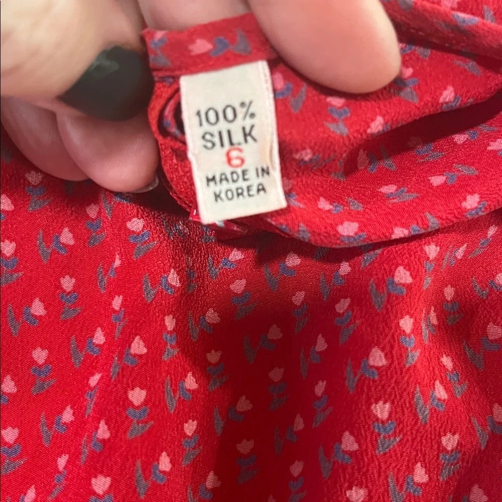Classic red Neiman Marcus floral modest prairie vintage SILK Dress-6